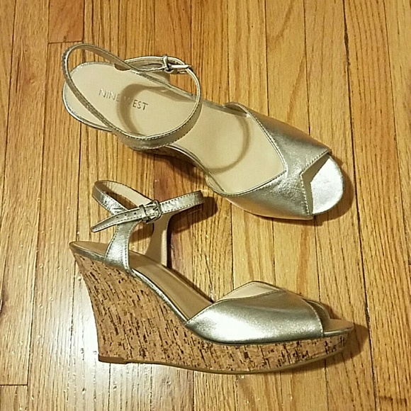 Nine West Shoes - Nine West Silver Strappy Wedge Heels